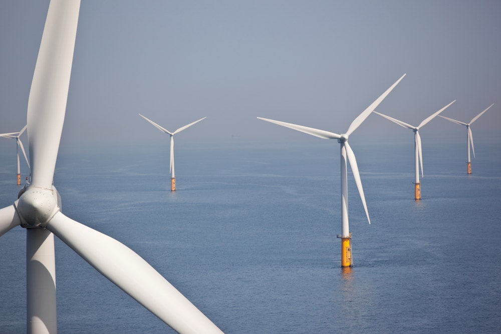 A wind farm in the ocean