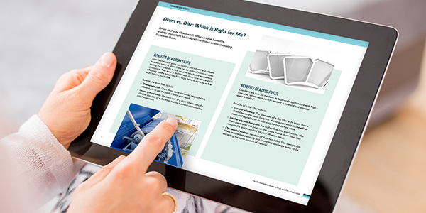 Drum and Disc filter buyer's guide on a tablet