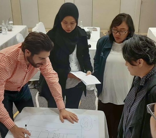 aquaculture consulting group of men and women planning fish farming set up