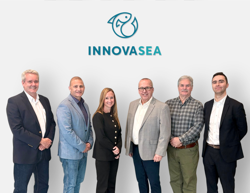Innovasea Senior Leaders From left to right, Mark Jollymore, Marc Turano, Amy Brookman, Tim Stone, George Nardi, and Jean Turpin.